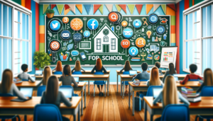 An engaging cover photo for a blog on effective marketing strategies for schools, showcasing elements of digital and traditional marketing.